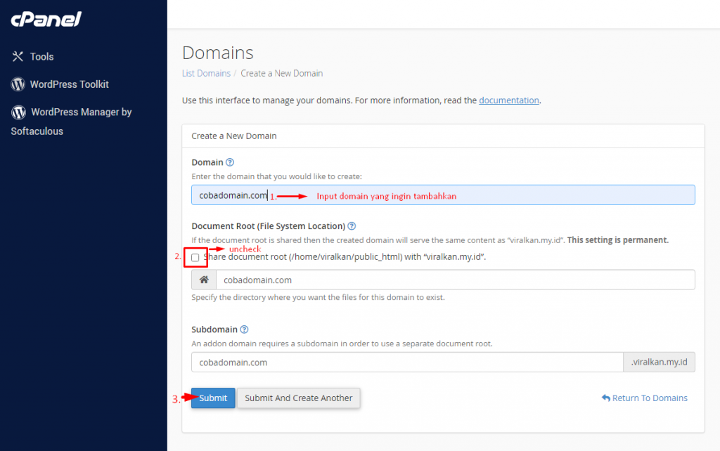 Input nama domain baru