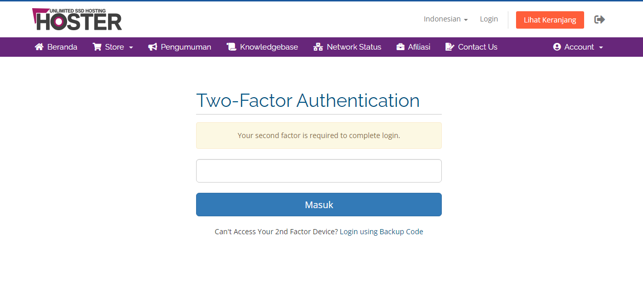 Login dengan kode 2FA