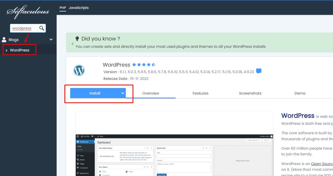 Pencarian WordPress di SOFTACULOUS