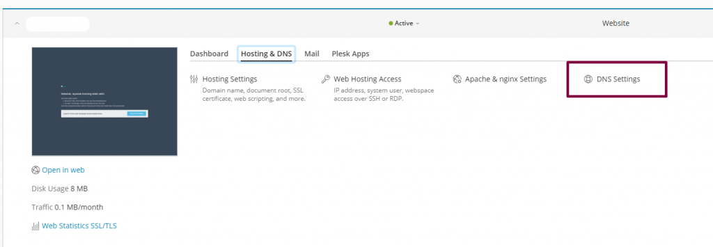 Tombol DNS Settings di Plesk