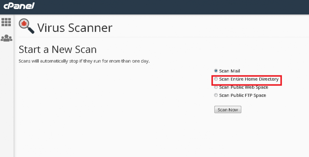 Pilihan area scan di ClamAV
