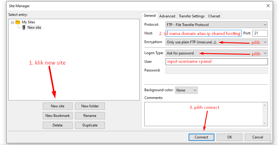 Site Manager FileZilla