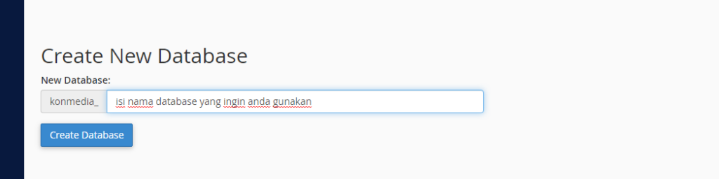Kolom Create New Database