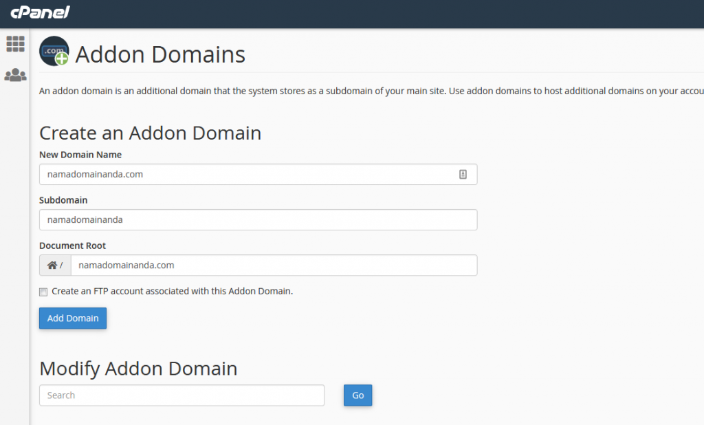 Tombol Create New Domain