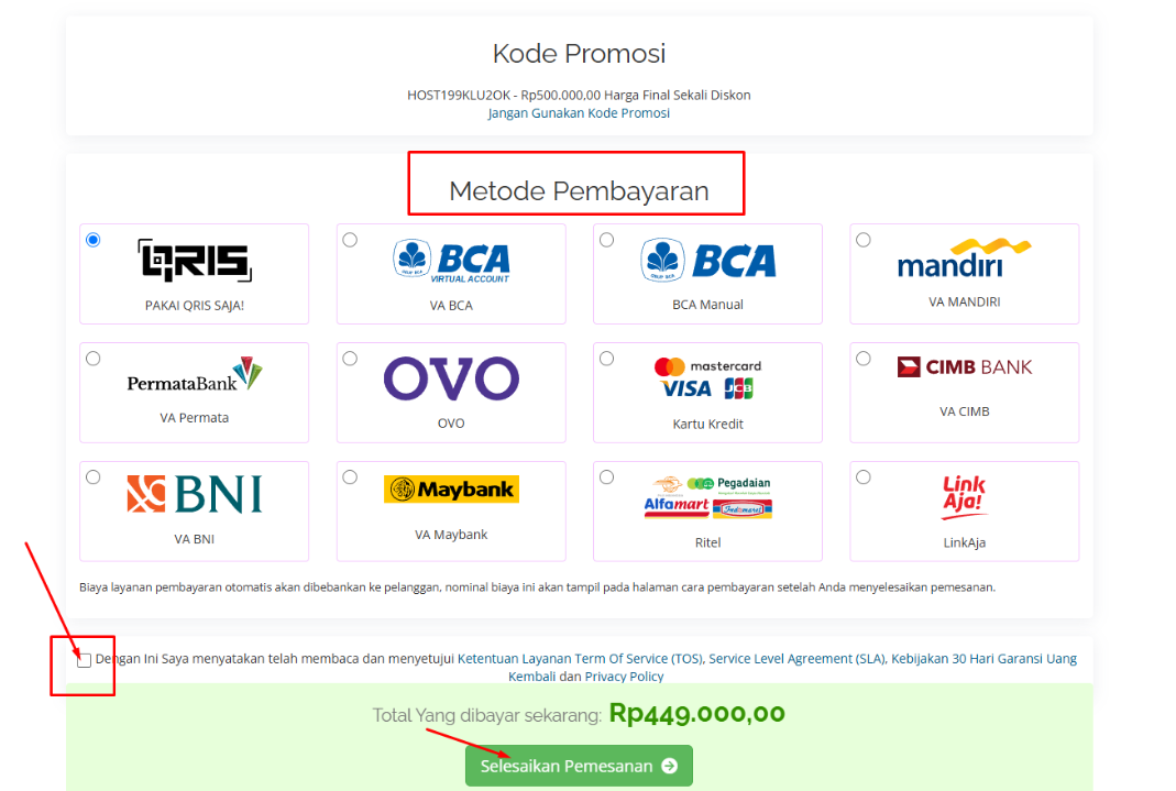 Pilihan metode pembayaran