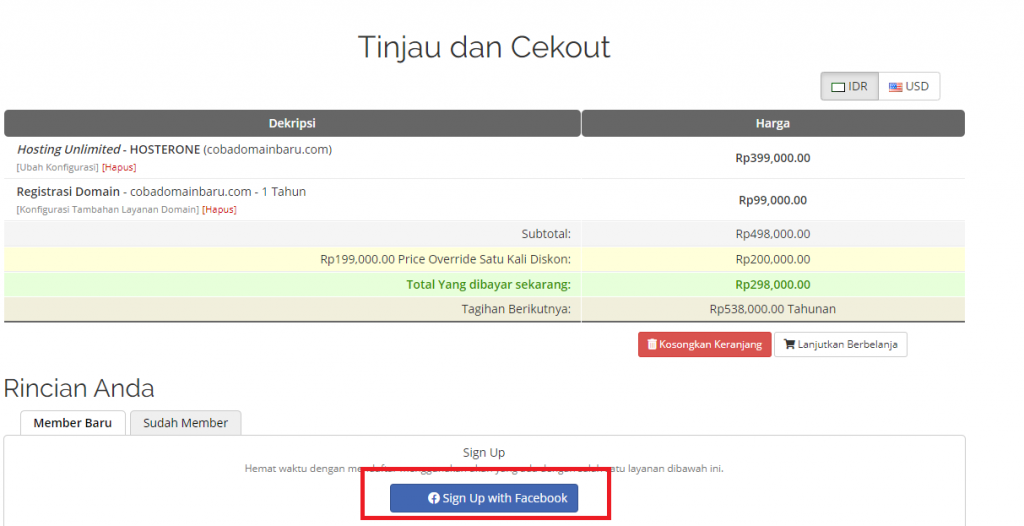 Tombol Sign Up with Facebook