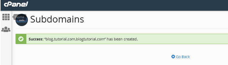 Cara membuat Subdomain Di cPanel - Subdomain Created Successfully